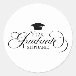 Pegatina Redonda Tipografía elegante de escritura blanca negra