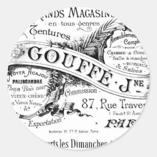 Pegatina Redonda tipografía francesa de la publicidad del vintage