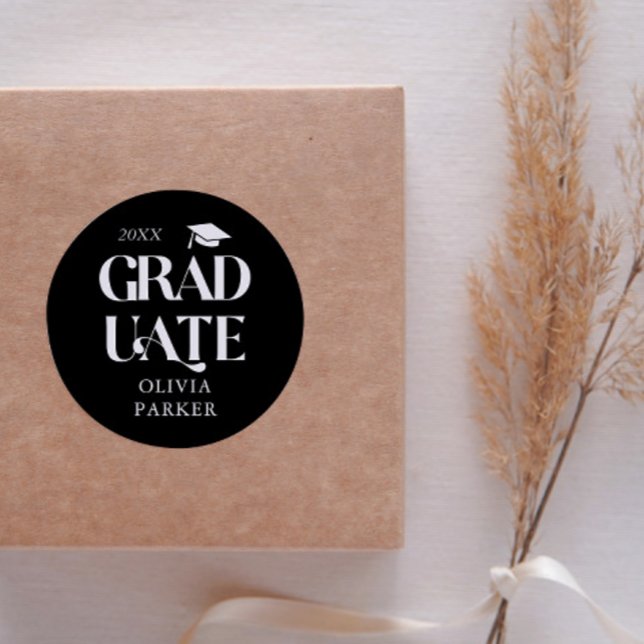 Pegatina Redonda Tipografía graduada audaz negra (Subido por el creador)