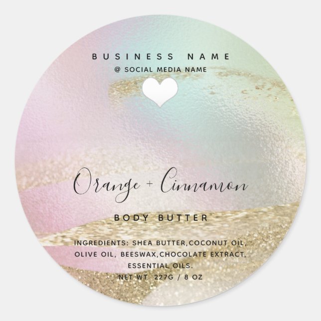 Pegatina Redonda Tipografía holográfica corazón blanco Mantequilla  (Anverso)