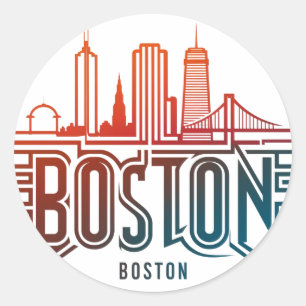 Pegatina Redonda Tipografía Horizonte de la ciudad de Boston