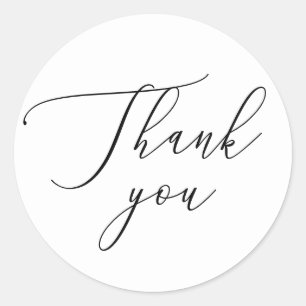 Pegatina Redonda Tipografía limpia   Boda minimalista Gracias