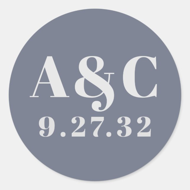 Pegatina Redonda Tipografía mínima moderna de lavabo azul gris clar (Anverso)