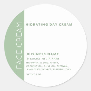 Pegatina Redonda Tipografía minimalista crema facial verde blanca