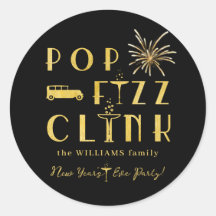 Tipografía Moderna de Año Nuevo Pop Fizz Clink Gol