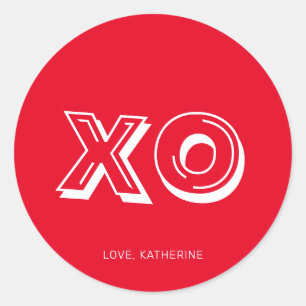 Pegatina Redonda Tipografía moderna de color blanco rojo XO persona