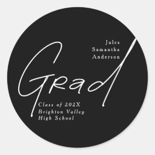Pegatina Redonda Tipografía Moderna de Guión de Graduación Graduaci