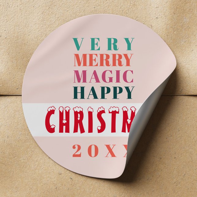 Pegatina Redonda Tipografía moderna Muy Feliz Navidad (Subido por el creador)