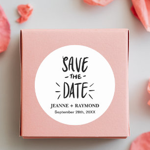 Pegatina Redonda Tipografía Moderna para Boda Save the Date Persona