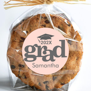 Pegatina Redonda Tipografía Moderna y Negrita de Graduación Rosa So