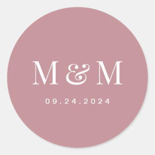 Pegatina Redonda Tipografía Monograma Clásica Rosa Polvo para Boda