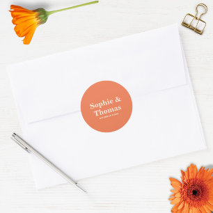 Pegatina Redonda Tipografía Negrita Moderna para Bodas Naranja Alba