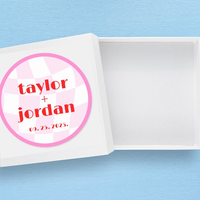 Pegatina Redonda Tipografía Negrita Patrón Retro Disco Rosa Rojo (Subido por el creador)