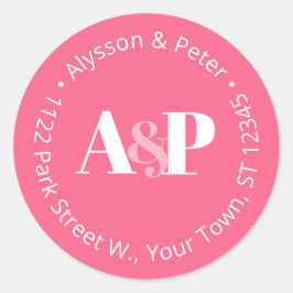 Pegatina Redonda Tipografía Negrita Rosa y Blanca Dirección de Devo