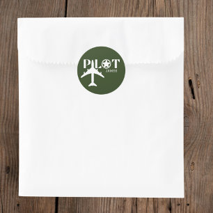 Pegatina Redonda Tipografía piloto y Personalizado verde militar de