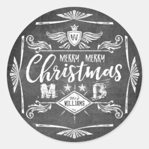 Pegatina Redonda Tipografía retra de las Felices Navidad de la