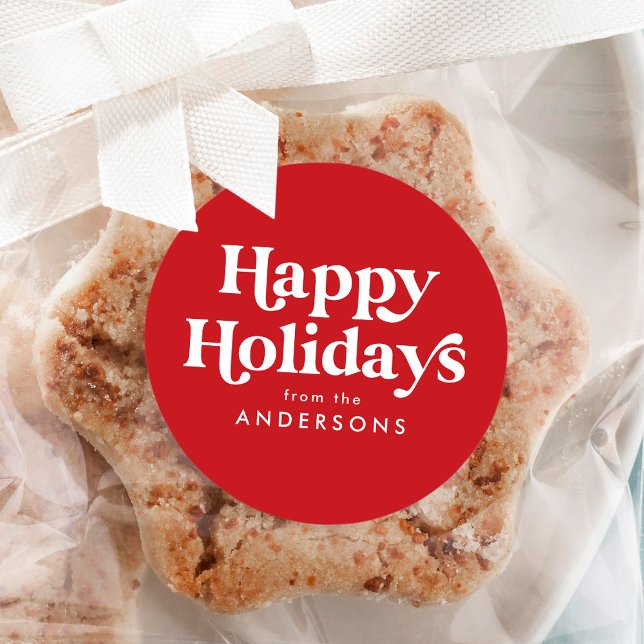 Pegatina Redonda Tipografía Retro Felices Fiestas Rojo (Subido por el creador)