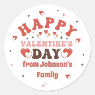 Pegatina Redonda Tipografía retro Feliz nombre familiar del Día de 