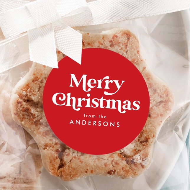 Pegatina Redonda Tipografía Retro Rojo Feliz Navidad (Subido por el creador)