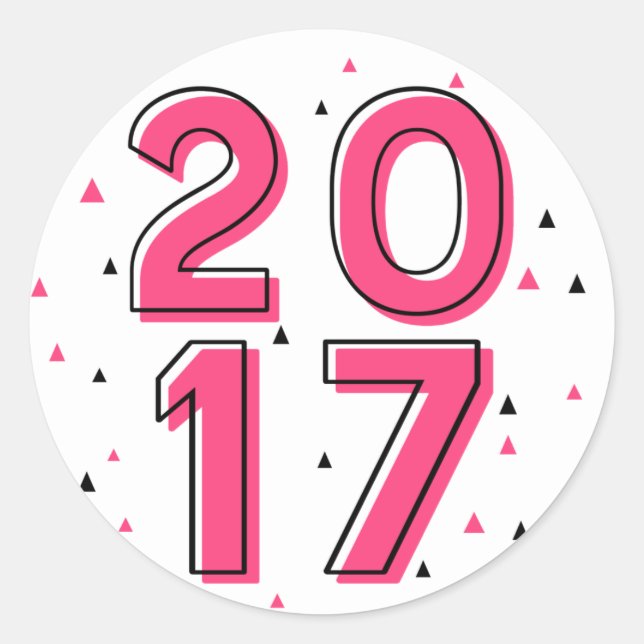 Pegatina Redonda Tipografía retro rosa caliente Feliz Año Nuevo 201 (Anverso)