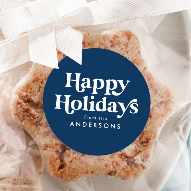 Pegatina Redonda Tipografía retro Vacaciones felices azules (Subido por el creador)