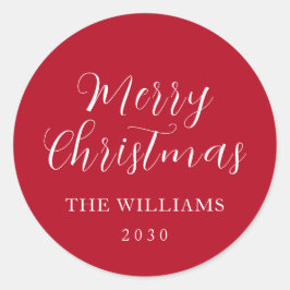 Pegatina Redonda Tipografía Rojo Feliz Navidad