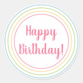 Pegatina Redonda Tipografía Rosa Pastel Feliz Cumpleaños Colorida