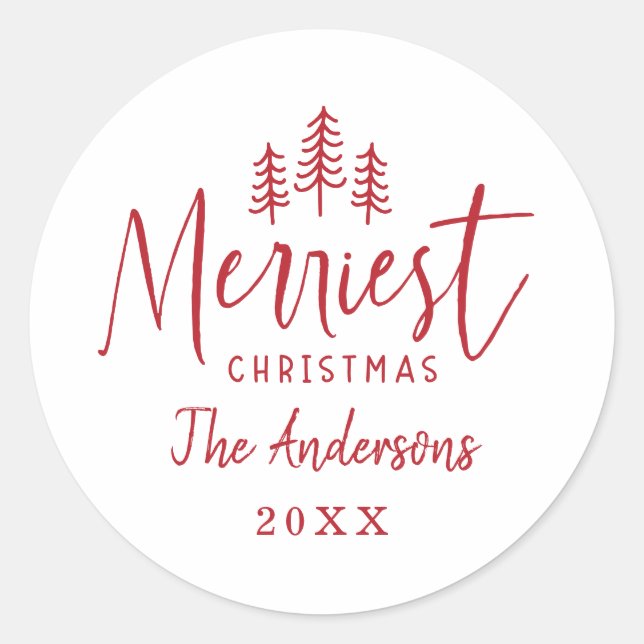 Pegatina Redonda Tipografía rústica de Navidades mínimos modernos (Anverso)
