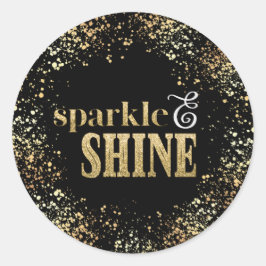 Pegatina Redonda Tipografía Sparkle Shine Gold Confetti Holiday