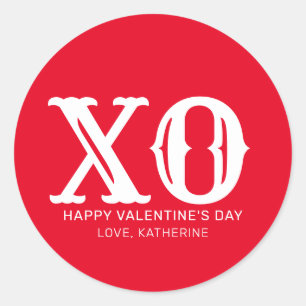 Pegatina Redonda Tipografía XO roja y blanca el día de San Valentín