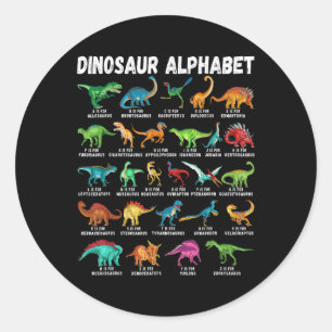 Pegatina Redonda Tipos De Dinosaurios Alphabet A-z Abc Dino Identif