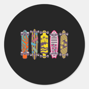 Pegatina Redonda Tipos de estilos de tablas de skateboard y longboa