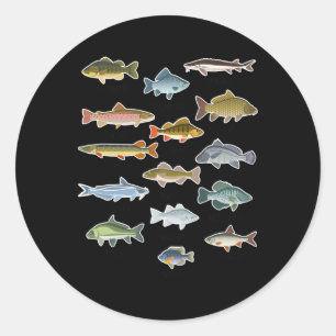 Pegatina Redonda Tipos De Pesca De Peces De Agua Dulce