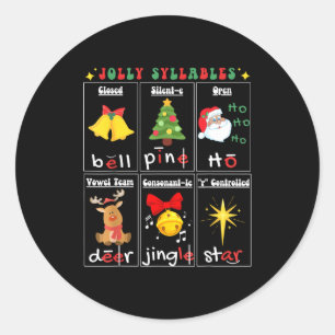 Pegatina Redonda Tipos de sílabas de lectura de Navidad Conciencia