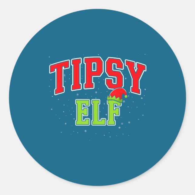 Pegatina Redonda Tipsy Elf Christmas Family Matching Group Xmas  (Anverso)