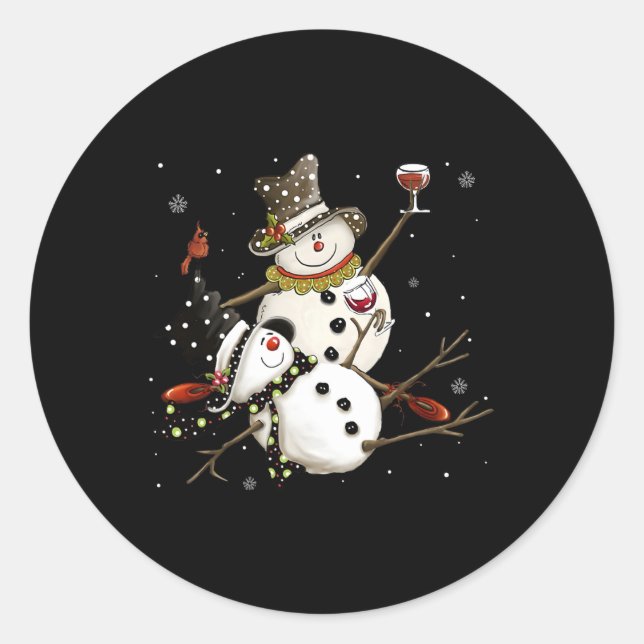 Pegatina Redonda Tipsy Snowman Holiday Season Bebe Vino Snowmen (Anverso)
