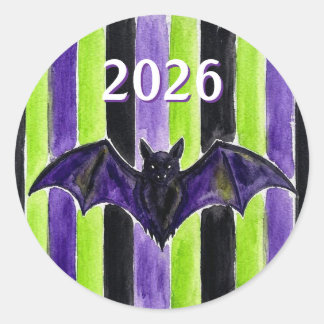 Pegatina Redonda Tira de Halloween con Stickers de Murciélago al Ag