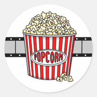 Pegatina Redonda Tira de películas y palomitas de maíz retro