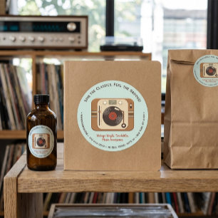 Pegatina Redonda Tirador de Negocio de Tocadiscos de Vinilo Retro P