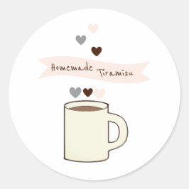 Pegatina Redonda Tiramisú casero para despedida de soltera con café