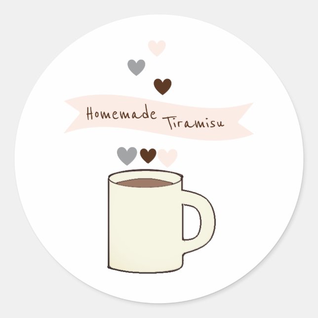 Pegatina Redonda Tiramisú casero para despedida de soltera con café (Anverso)