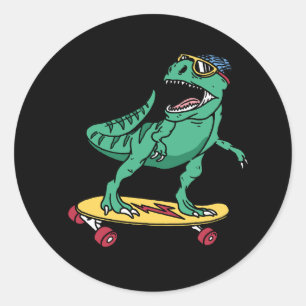 Pegatina Redonda Tirannosauro Guay jugando al skateboard con Sungla