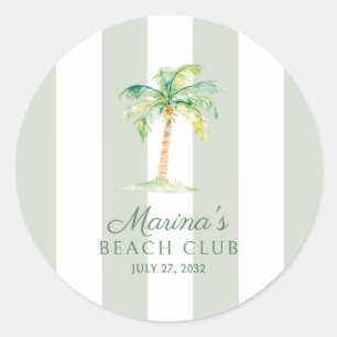 Pegatina Redonda Tiras de cabina verde costera Palm Beach Club