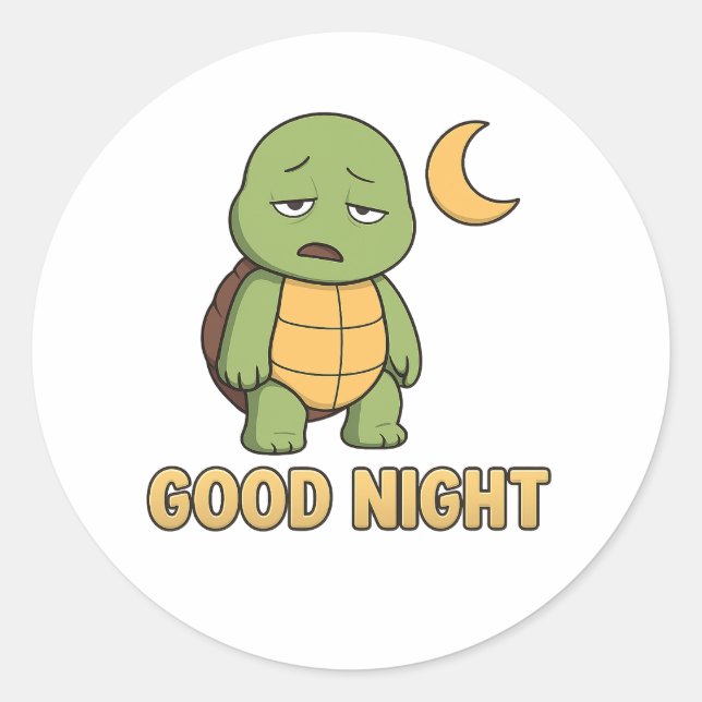 Pegatina Redonda Tired turtle saying Good Night (Anverso)