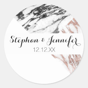 Pegatina Redonda Tiros geométricos de Mármol de oro blanco negro Ro