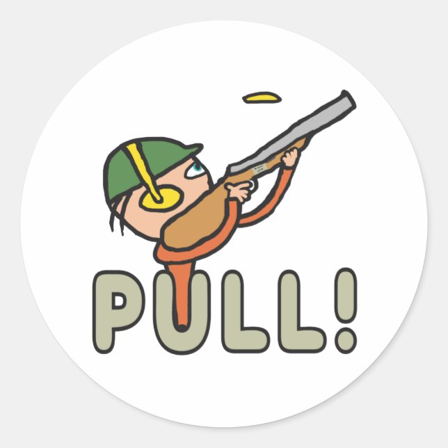 Pegatina Redonda Tiroteo con trampa de pichón de arcilla (Anverso)