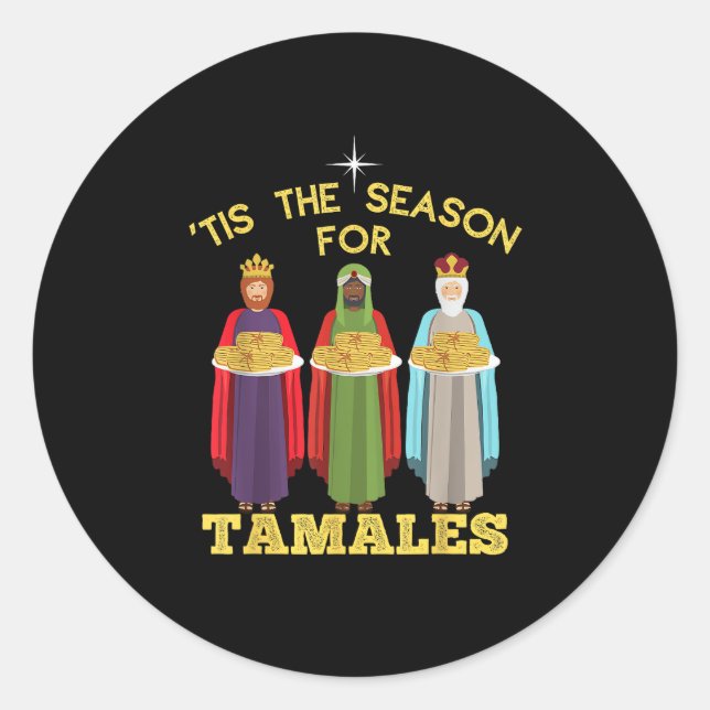 Pegatina Redonda Tis Season For Tamales Funny Mexican Christmas (Anverso)