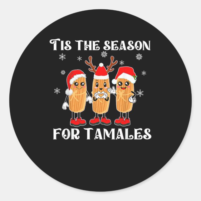 Pegatina Redonda Tis Season For Tamales Mexican Christmas Modern (Anverso)