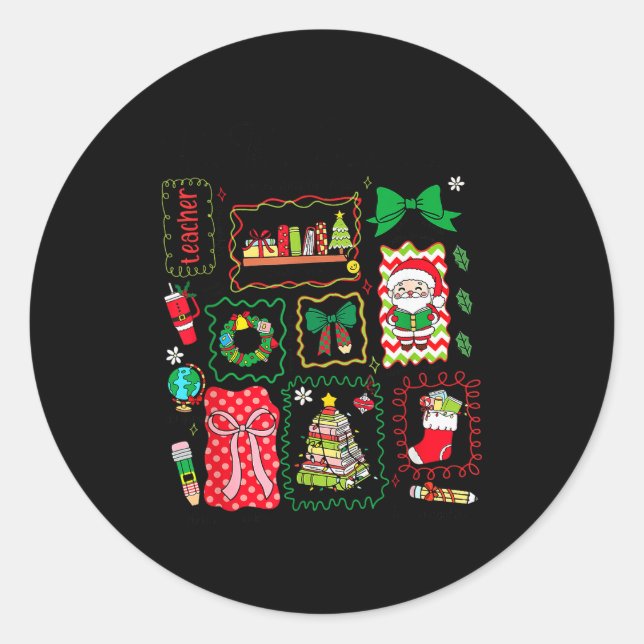 Pegatina Redonda Tis The Season Christmas Santa Snowman Xmastree Co (Anverso)