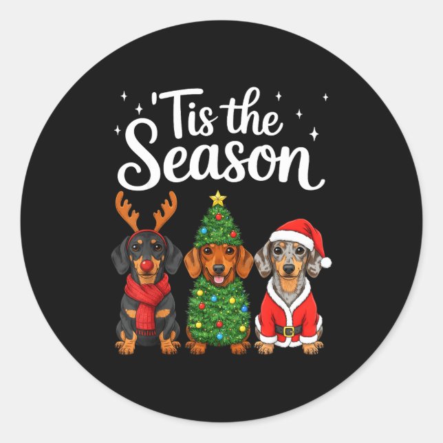 Pegatina Redonda Tis The Season Dachshund Christmas Santa Weiner Do (Anverso)